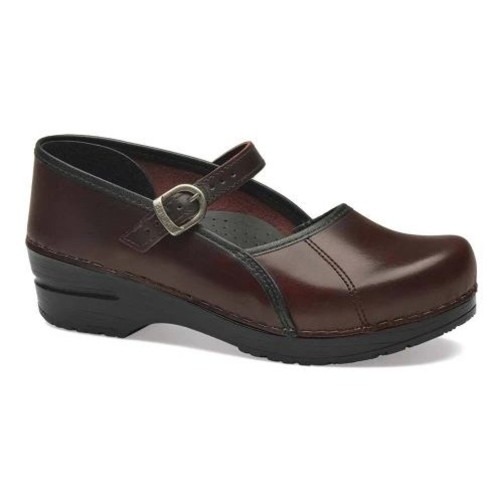 Dansko Women's Marcelle Mary Jane Clogs Cordovan Cabrio Leather Brown- 8.5